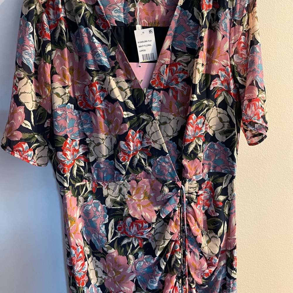 Leyden Pink and Orange Wrap Blouse with Notched Collar